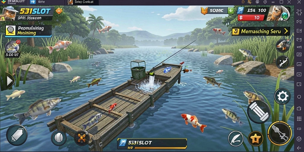 Screenshot dari gameplay 531SLOT yang menampilkan petualangan memancing yang seru.