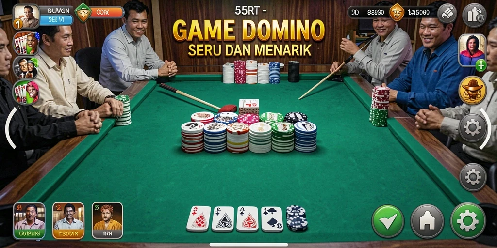 Tangkapan layar permainan 55RT yang menampilkan keseruan gameplay Domino.