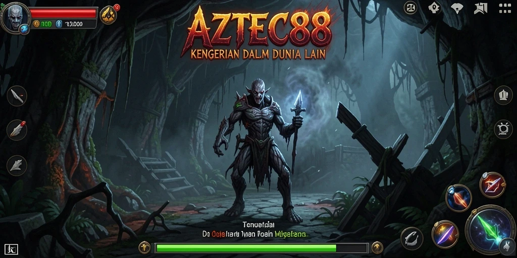 Screenshot permainan AZTEC88 menampilkan suasana mencekam dan gameplay yang menyeramkan.