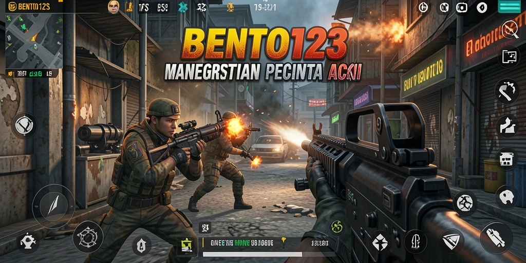 Tangkapan layar utama BENTO123 menampilkan aksi menembak yang intens.