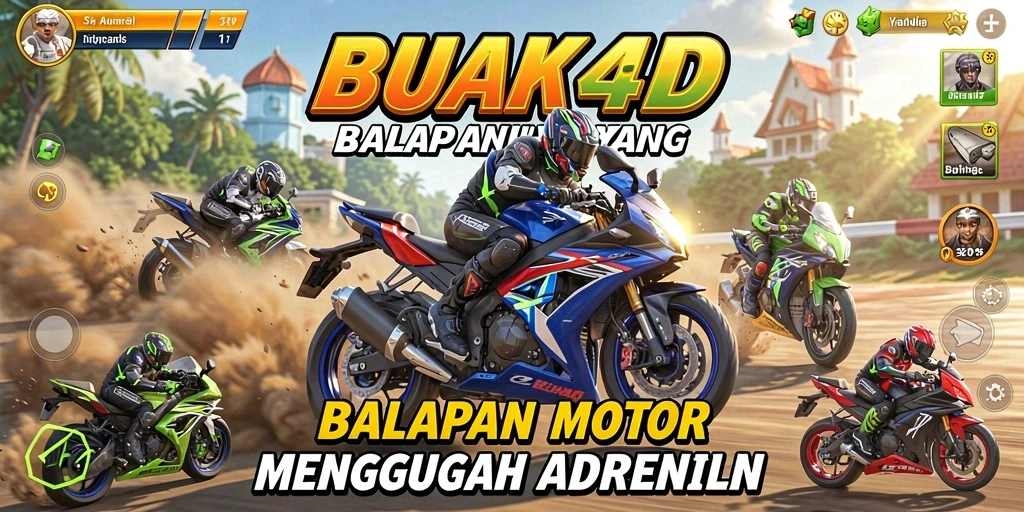 Screenshot gameplay BUAH4D menampilkan balapan motor yang intens dan penuh aksi.