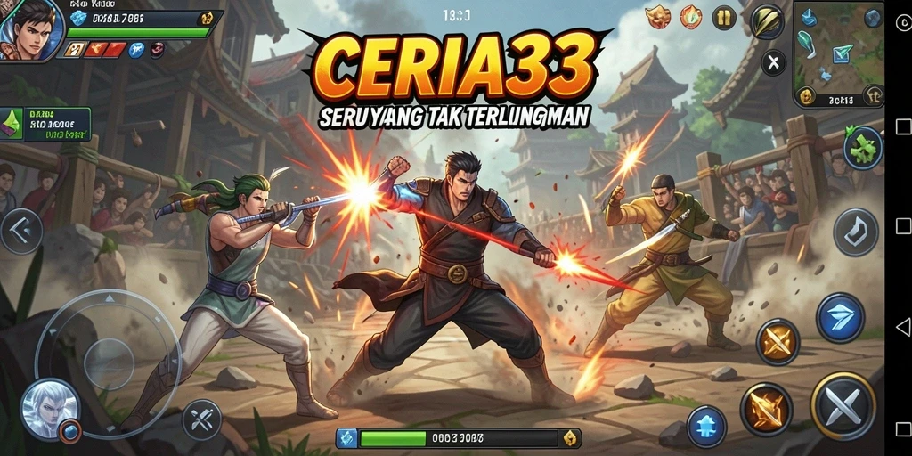 Tampilan gameplay CERIA33 yang penuh aksi dan seru dalam pertarungan.