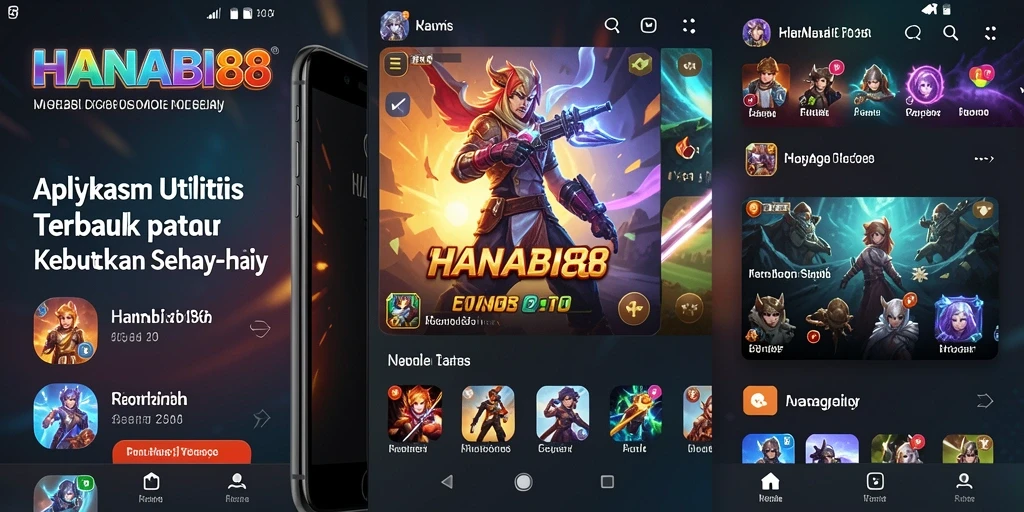 Tampilan utama aplikasi HANABI88 dengan berbagai fitur utilitas.