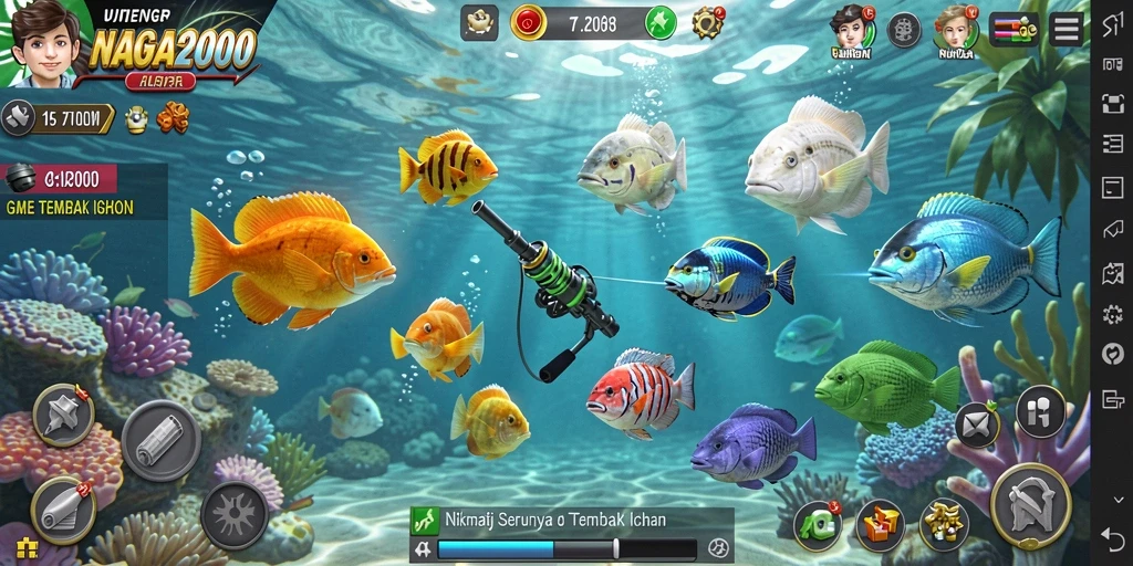 Screenshot tampilan gameplay seru NAGA2000 saat menangkap ikan.