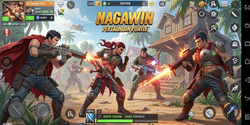 Tampilan aksi mendebarkan dalam gameplay NAGAWIN di medan tempur Battle Royale.