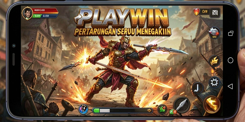 Tampilan gameplay menarik di <strong>PLAYWIN</strong> saat karakter bertarung dengan efek visual memukau.