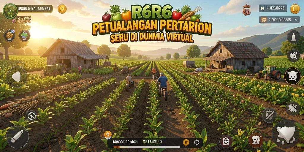 Screenshot gameplay R6R6 yang menampilkan kebun yang indah dan beragam tanaman.