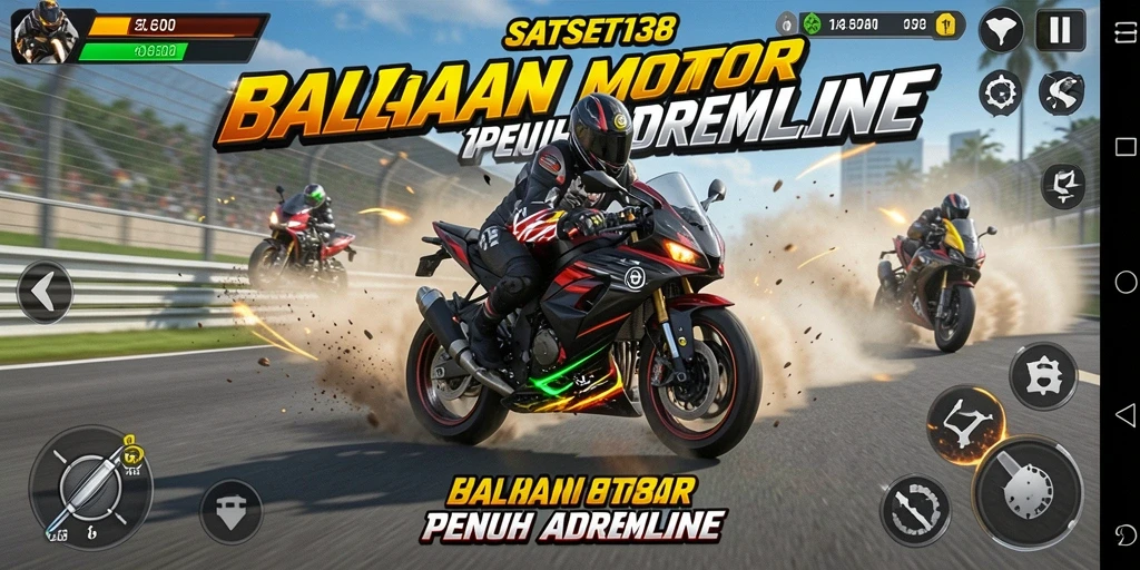 Tangkapan layar dari gameplay balapan motor yang mendebarkan.