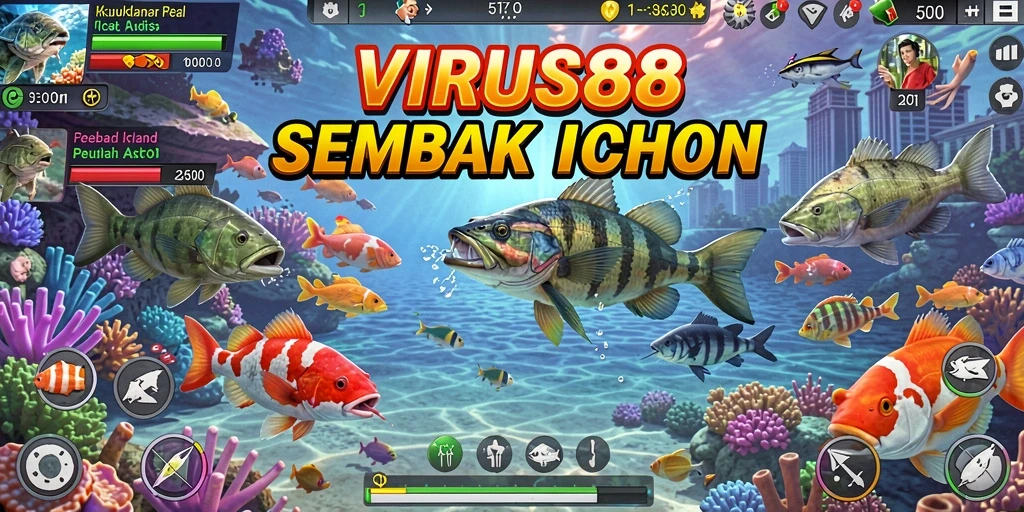 Tampilan gameplay seru dari VIRUS88 dengan aksi menembak ikan.
